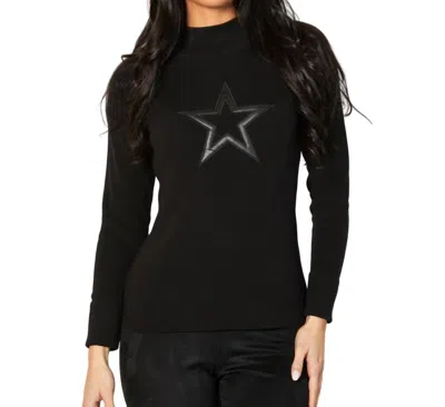 Angel Apparel Mock Neck Ribbed Star Sweater In Black