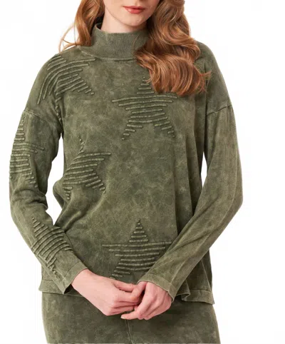 Angel Apparel Mock Neck Star Top In Army In Green