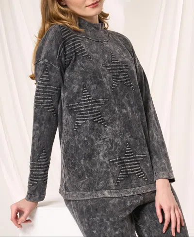 Angel Apparel Mock Neck Star Top In Charcoal In Gray