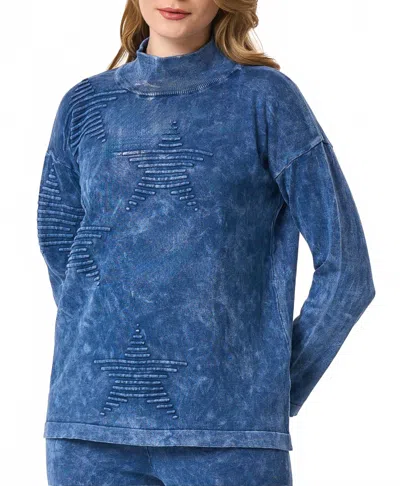 Angel Apparel Mock Neck Star Top In Denim In Blue