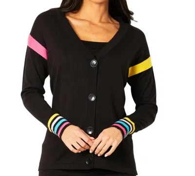 Angel Apparel Multi Color Stripe Button Cardigan In Black