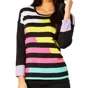 ANGEL APPAREL MULTI STRIPE CREW NECK TOP IN BLACK