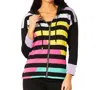 ANGEL APPAREL MULTI STRIPE ZIP UP HOODIE IN BLACK