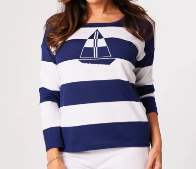 Angel Apparel Nautical Scoop Top In Navy/white In Blue