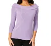 Angel Apparel Off The Shoulder Ribbed Detail Top In Lilac In Blue
