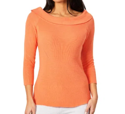 Angel Apparel Off The Shoulder Ribbed Detail Top In Melon In Orange