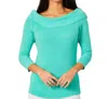 Angel Apparel Off The Shoulder Ribbed Detail Top In Mint In Green