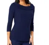 ANGEL APPAREL OFF THE SHOULDER RIBBED DETAIL TOP IN NAVY
