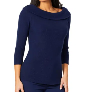 Angel Apparel Off The Shoulder Ribbed Detail Top In Navy In Blue