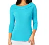 ANGEL APPAREL OFF THE SHOULDER RIBBED DETAIL TOP IN TURQUOISE