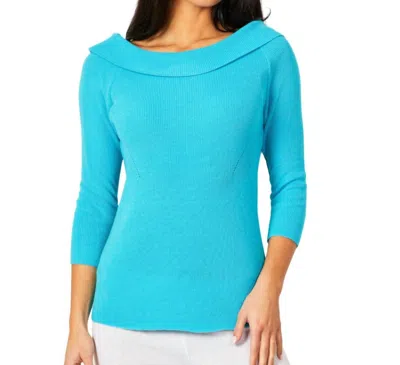 Angel Apparel Off The Shoulder Ribbed Detail Top In Turquoise In Blue