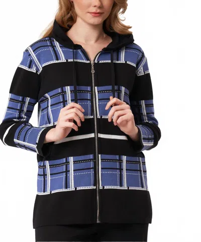 Angel Apparel Plaid Knit Hoodie Jacket In Black/denim In Blue