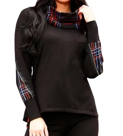 Angel Apparel Plaid Sweater With Scarf In Black/multi