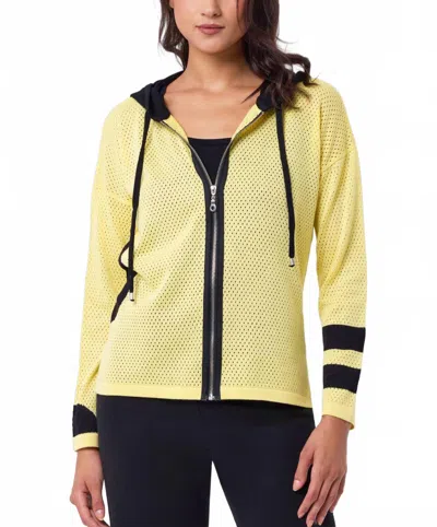 Angel Apparel Pointelle Knit Zip Up Hoodie In Yellow/black In Green