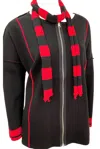 Angel Apparel Reversible Zip Poncho With Stripe Scarf In Red In Black