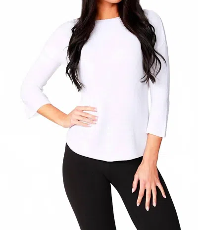 Angel Apparel Ribbed Three Quarter Sleeve Top In White