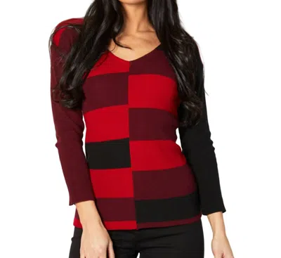 Angel Apparel Ribbed V-neck Sweater In Black/red