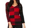 Angel Apparel Ribbed V-neck Sweater In Black/red In Multi