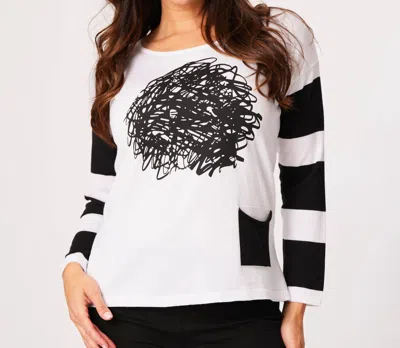 Angel Apparel Scoop Neck Long Sleeve Top In White/black