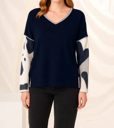 Angel Apparel Scoop Neck Top In Navy White In Blue