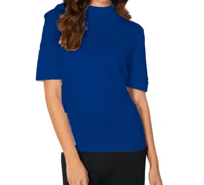 Angel Apparel Short Sleeve Mock Neck Top In Cadet In Blue