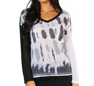 Angel Apparel Spot V-neck Top In White/black In Multi