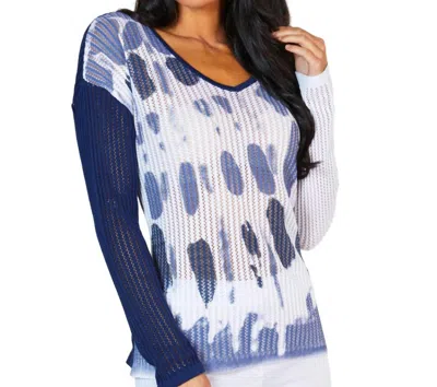 Angel Apparel Spot V-neck Top In White/navy In Multi