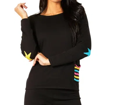 Angel Apparel Star Crew Detail Top In Black