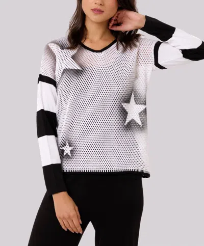 Angel Apparel Star Crochet Knit Top In White/black