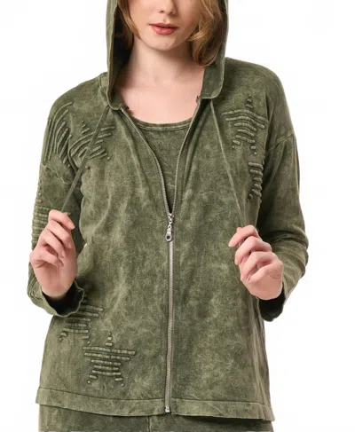 Angel Apparel Star Embossed Hoodie In Army In Green