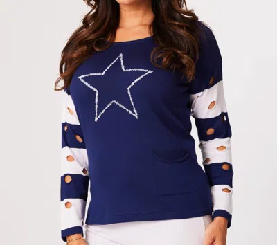 Angel Apparel Star Scoop Neck Top In Navy/white In Blue