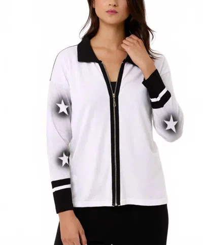 Angel Apparel Star Zip-up Knit Jacket In White/black