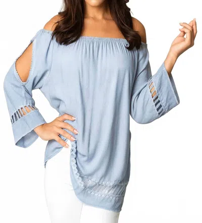 Angel Apparel Stone Wash Laser Cut Top In Denim In Blue