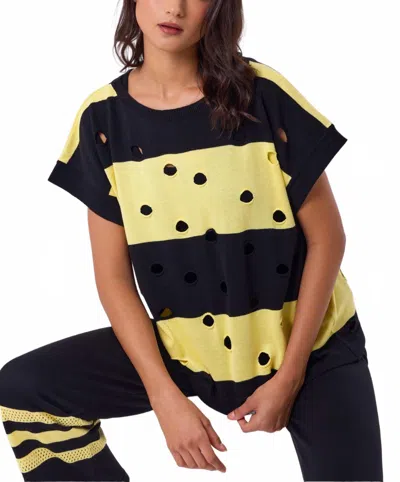 Angel Apparel Stripe & Cut Out Knit Top In Black/yellow