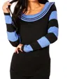 ANGEL APPAREL STRIPE COWL NECK SWEATER IN BLACK/PERIWINKLE