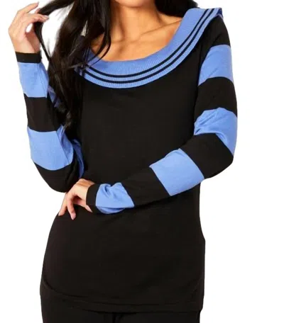 Angel Apparel Stripe Cowl Neck Sweater In Black/periwinkle In Blue