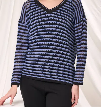 Angel Apparel Stripe Crochet Knit Top In Black/denim In Blue