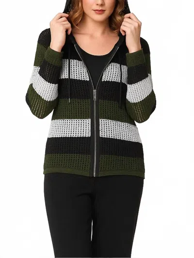 Angel Apparel Stripe Crochet Zip Up Hoodie In Black/army In Multi