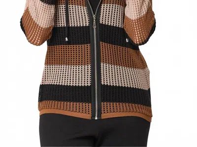 Angel Apparel Stripe Crochet Zip Up Hoodie In Black/mocha In Multi