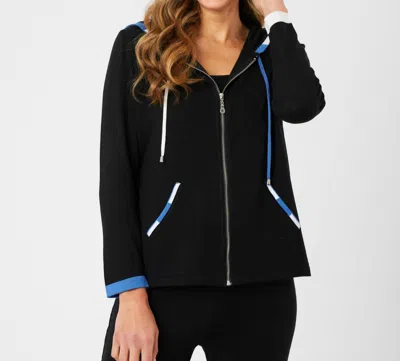 Angel Apparel Stripe Detail Hoodie In Black/denim In Multi