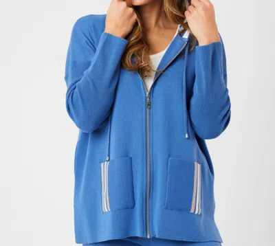 Angel Apparel Stripe Detail Zip Up Hoodie In Denim/multi In Blue