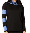 Angel Apparel Stripe Funnel Neck Sweater In Black/periwinkle In Black
