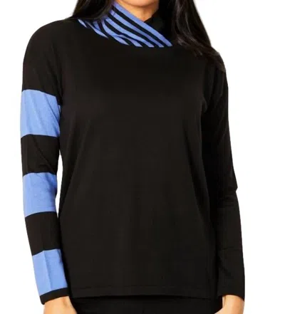 Angel Apparel Stripe Funnel Neck Sweater In Black/periwinkle
