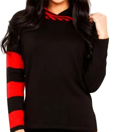 Angel Apparel Stripe Funnel Neck Sweater In Black/red