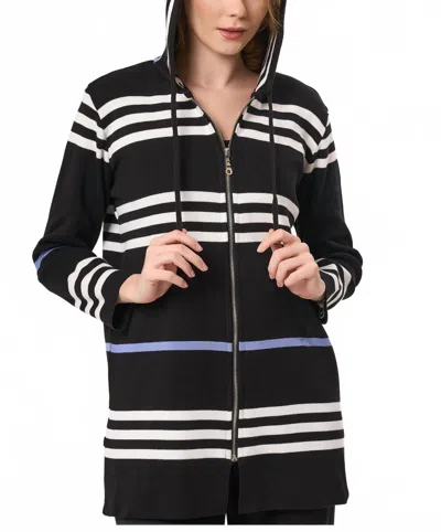 Angel Apparel Stripe Knit Hoodie In Black/denim