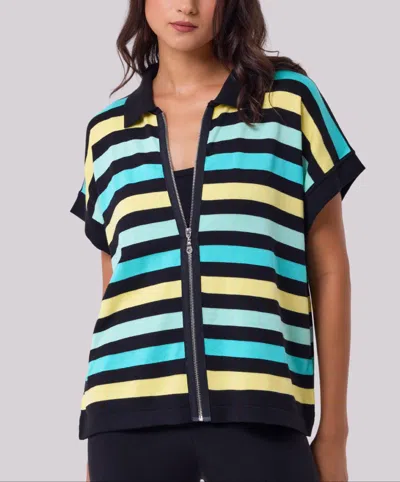 Angel Apparel Stripe Knit Zip-up Top In Black/multi
