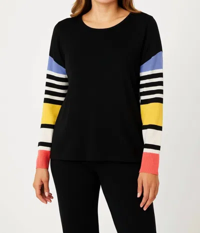 Angel Apparel Stripe Long Sleeve Scoop Neck Top In Black Multi