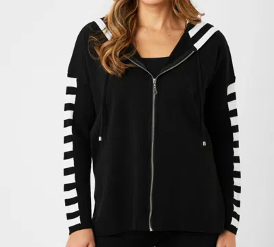 Angel Apparel Stripe Sleeve Hoodie - Plus In Black/ivory