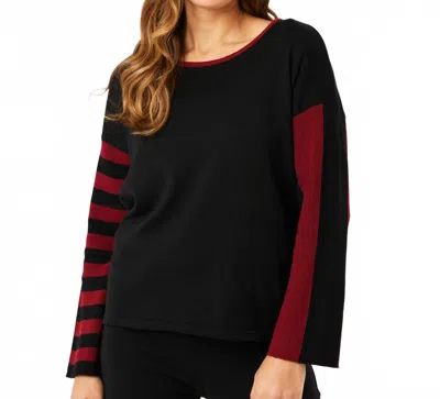 Angel Apparel Stripe Sleeve Scoop Neck Top In Black/wine