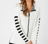 Angel Apparel Stripe Sleeve Zip Jacket In Ivory/black In Multi